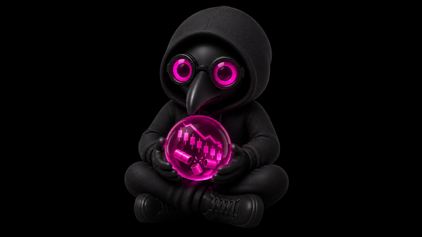 Figurine Plague Operator noire aux lunettes magenta tenant une boule de cristal magenta avec fragments de pipeline en chute